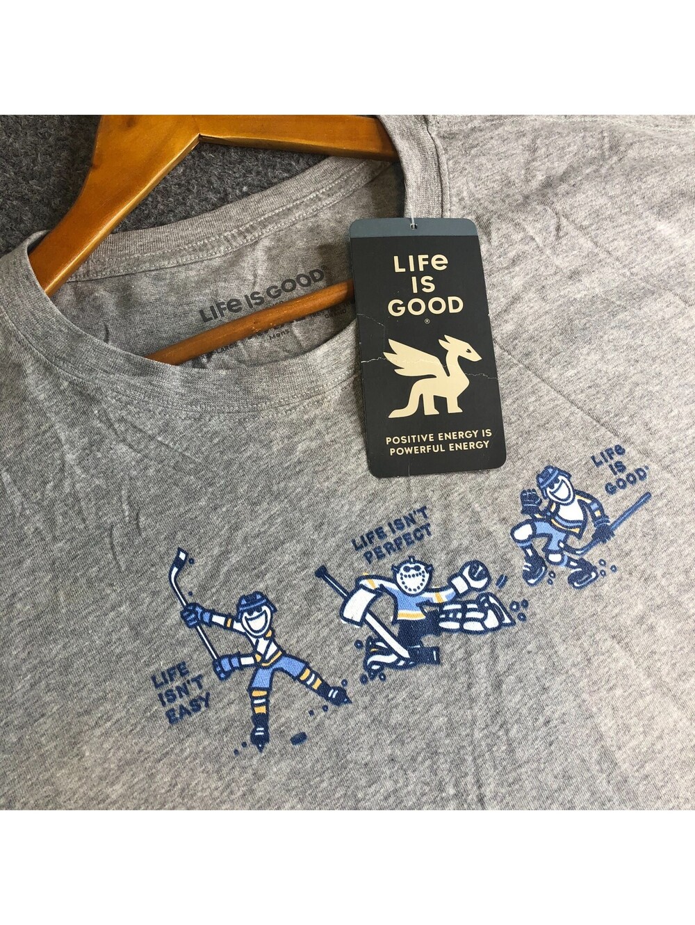 Life Is Good Shirt Mens XXL Gray Short Sleeve Crusher Tshirt Hockey Cotton